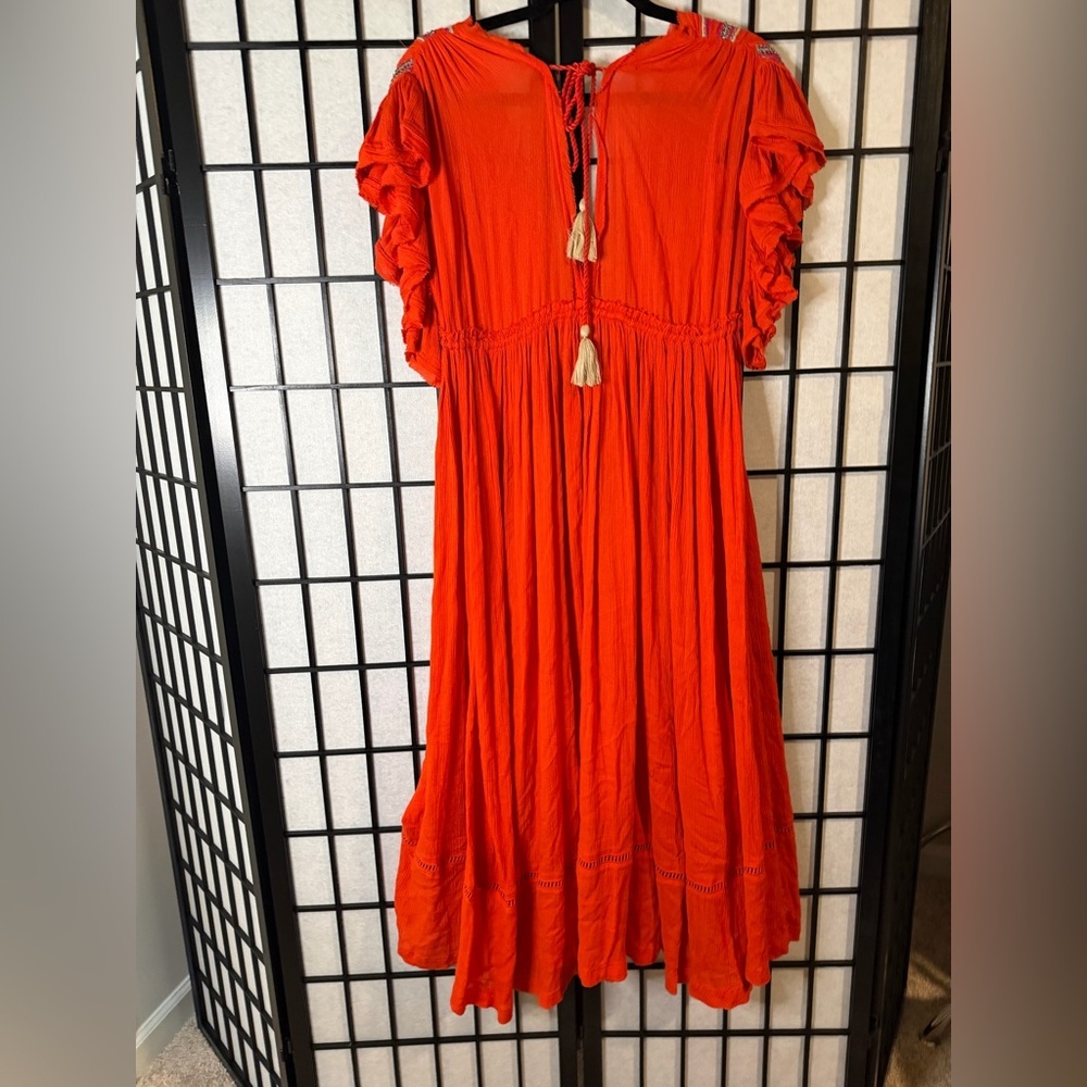 Free People Bali Will Wait For You Orange Embroidered Dress Small - Picture 4 of 7